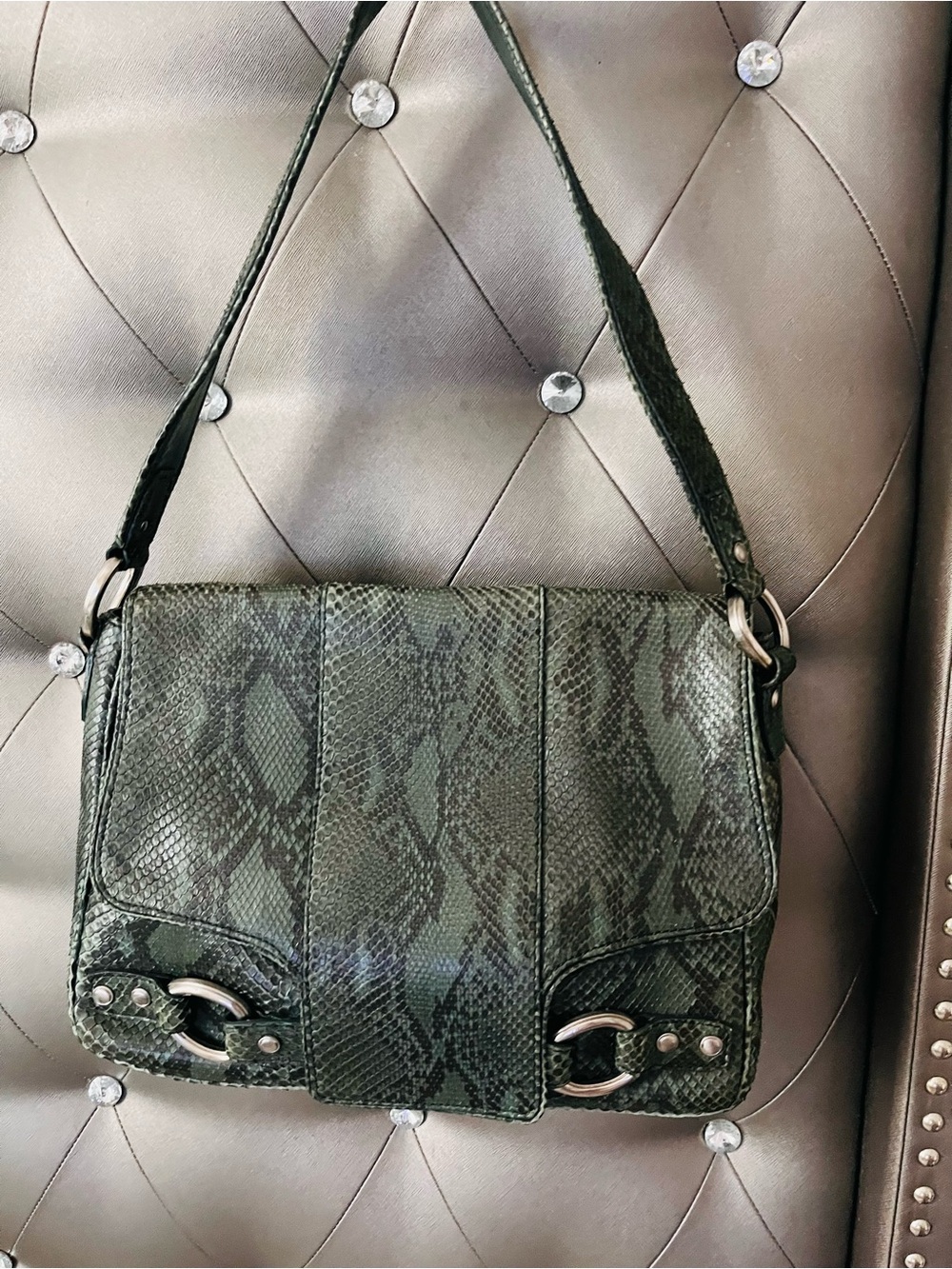 Jennifer Alfano Green Snakeskin Leather Shoulder Bag Very Rare